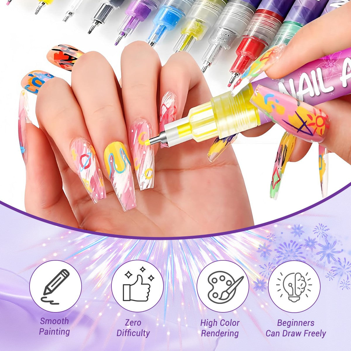 12 Colors Nail Art Pens Set, Nail Art Marker, Nail Doodle Pens, 0.5 MM Nail