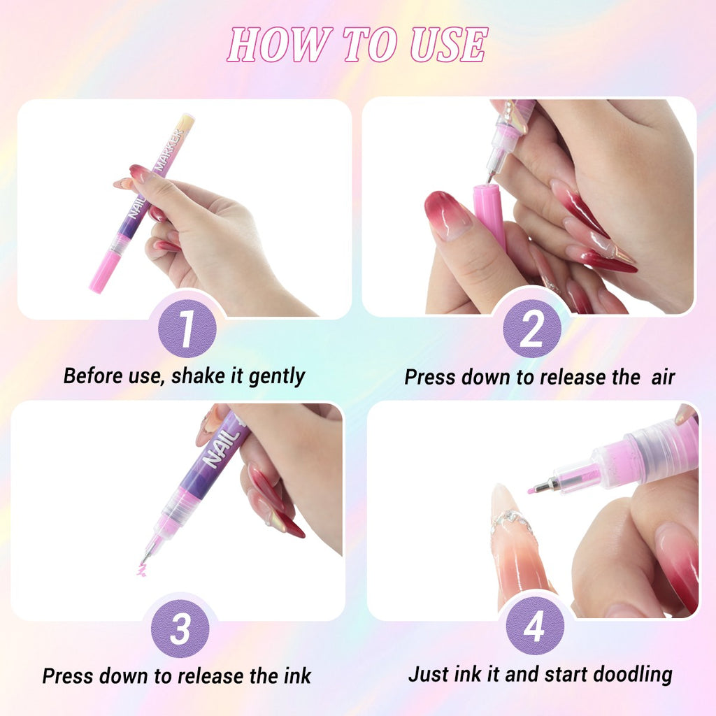 12 Colors Nail Art Pens Set, Nail Art Marker, Nail Doodle Pens, 0.5 MM Nail