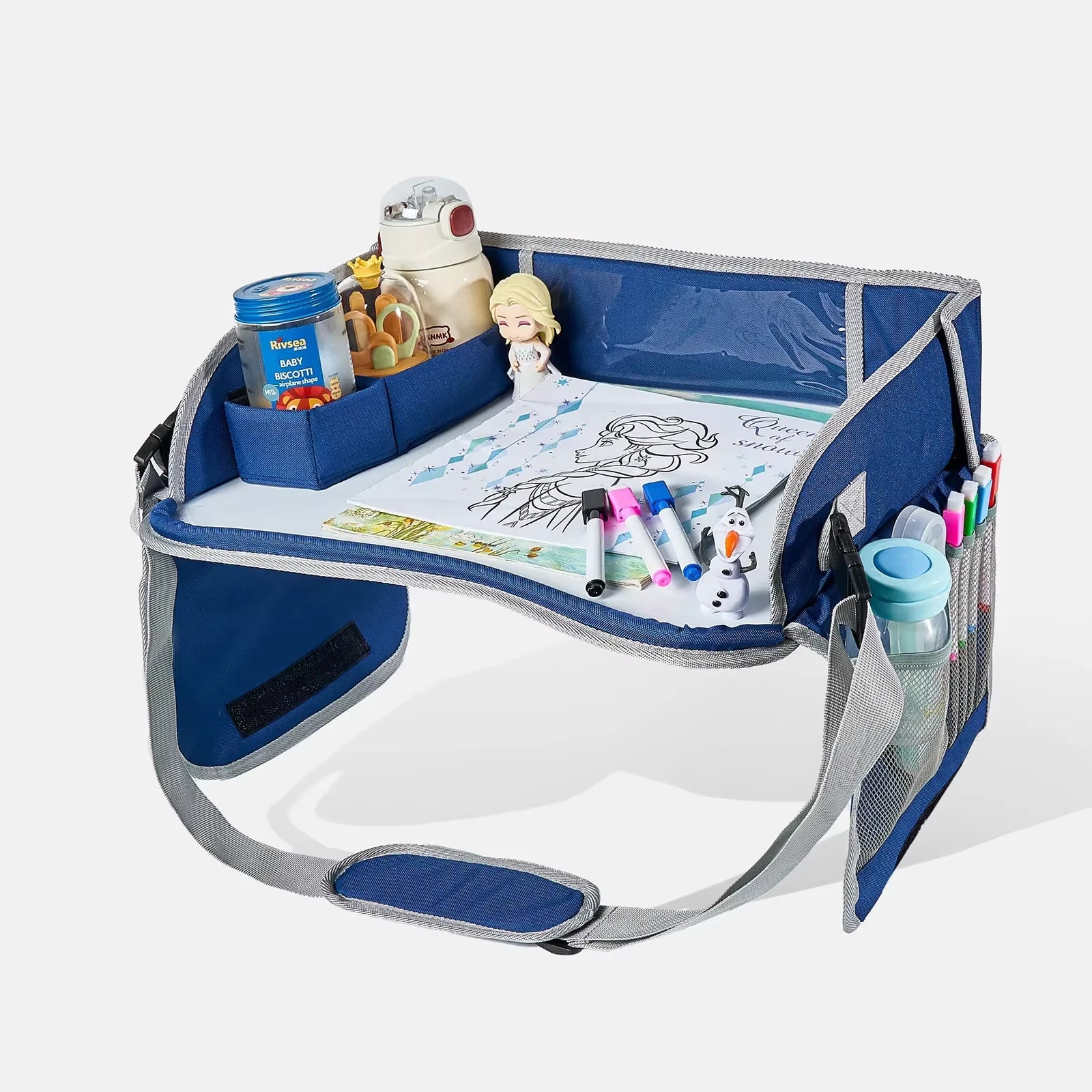 Car Seat Travel Tray Safety Seat Play Table Organizer Storage Snacks Toys Cup Holder Waterproof Kids Stroller Storage Tray