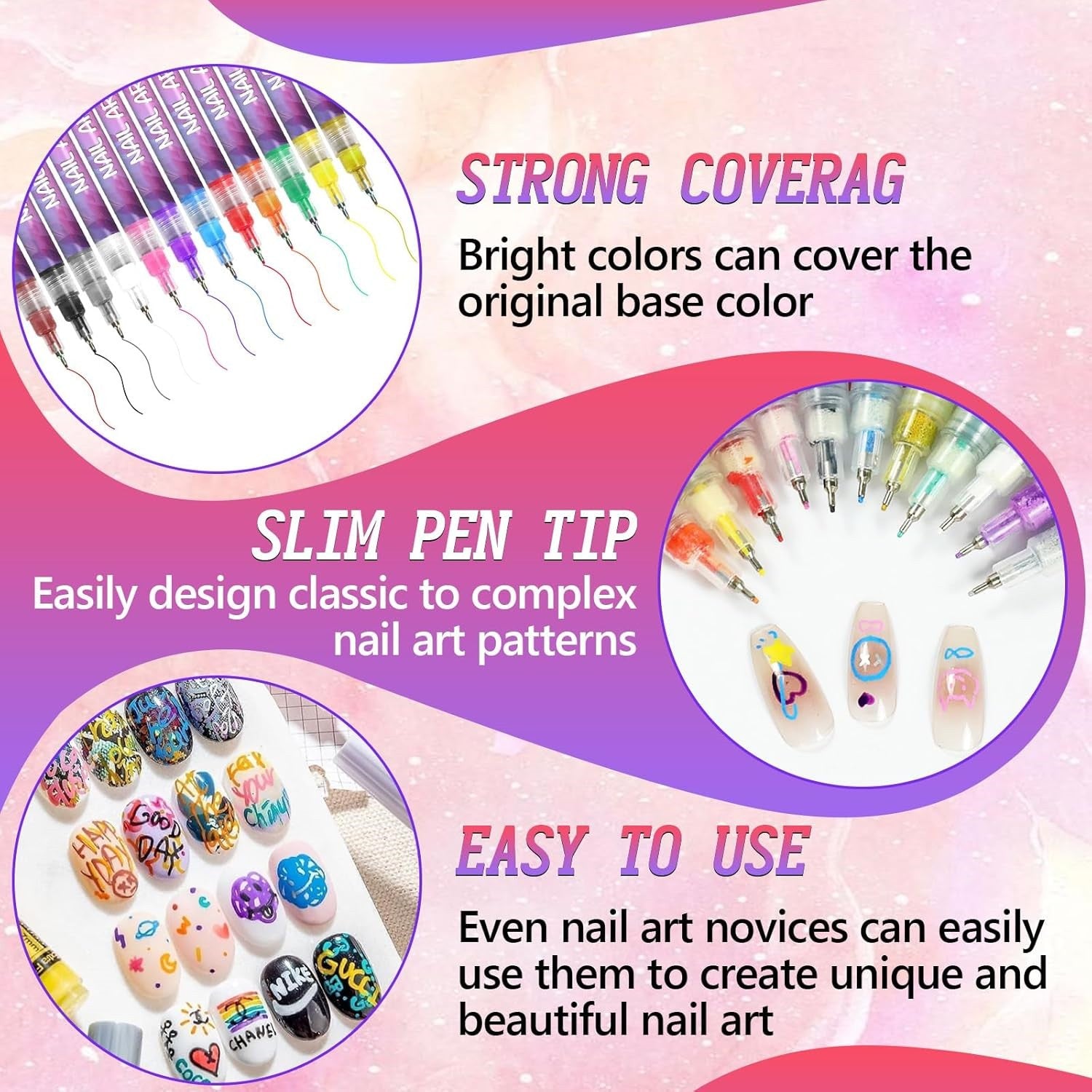 12 Colors Nail Art Pens Set,Nail Art Markers,3D Nail Polish Graffiti Dotting Pen