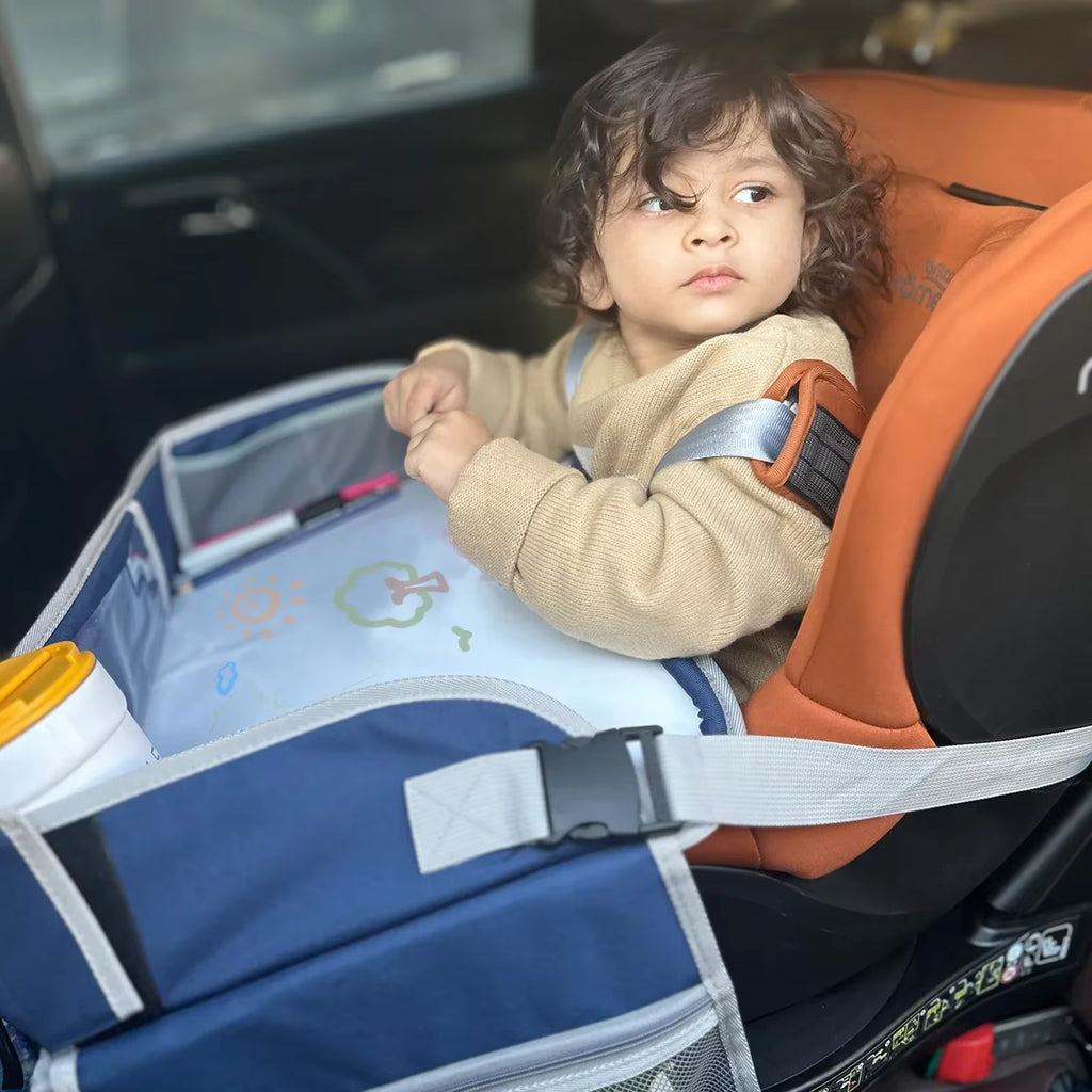 Car Seat Travel Tray Safety Seat Play Table Organizer Storage Snacks Toys Cup Holder Waterproof Kids Stroller Storage Tray