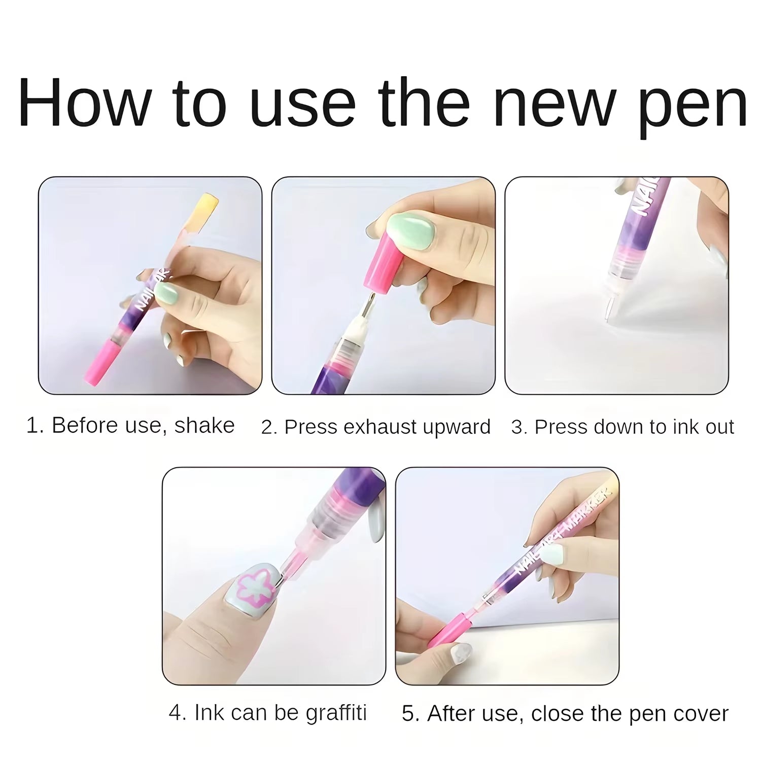 12 Color Nail Art Pens Set 0.5MM Fine Point Liner Acrylic Nail Polish Kit Waterproof Quick-Drying for Drawing Painting