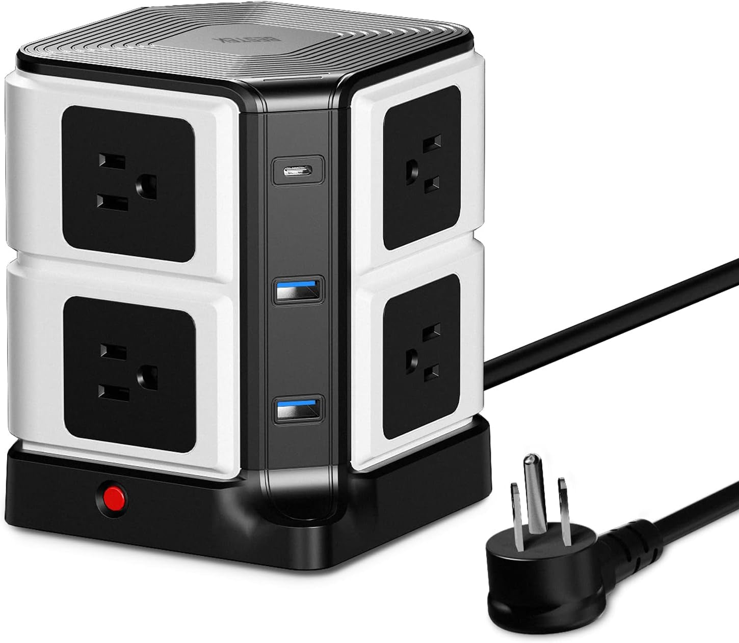 Power Strip Tower with Wireless Charger & PD20W USB C, 8-Outlet and 3 USB Charging Ports 2100 Joules Surge Protector, 5 Feet Extension Cord, ETL Listed