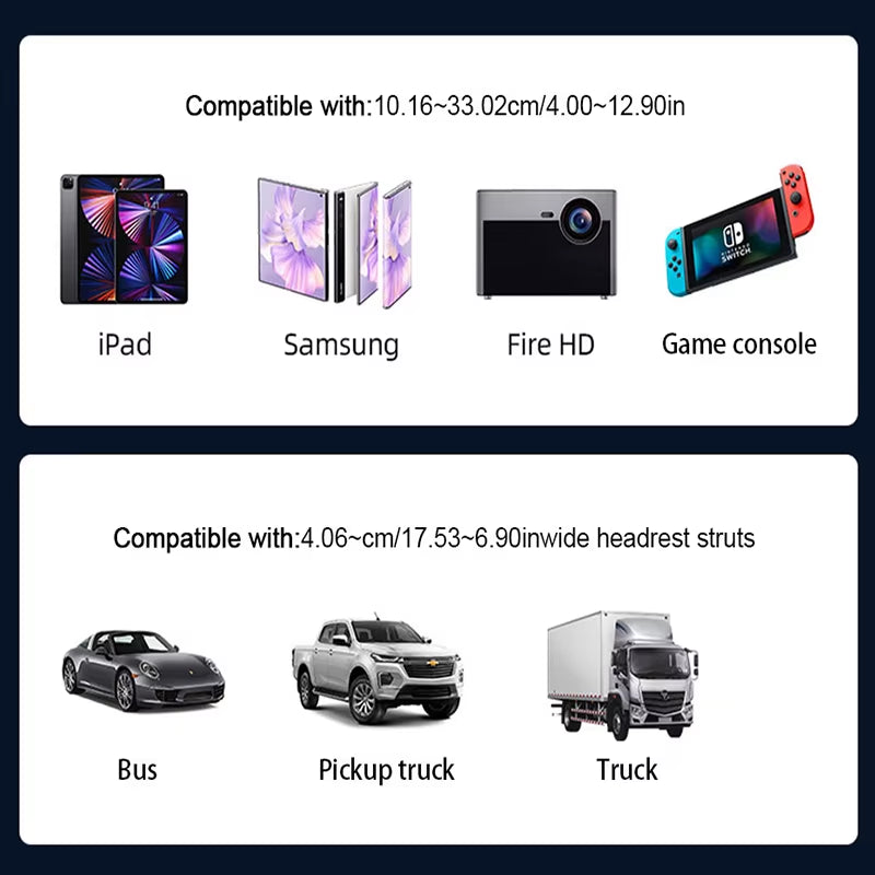 Car Headrest Tablet Holder 360 Degree Adjustable Stretchable Phone Holder Backseat Tablet Mount Universal 4-12.9 Inch