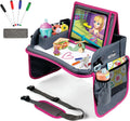 Kids Travel Tray with Dry Erase Board - Car Seat Tray for Kids Travel, Carseat Table Top for Toddler, Lap Desk for Car Seat, Activity Organizer & Snack Holder, Road Trip Essentials for Kid (Pink)