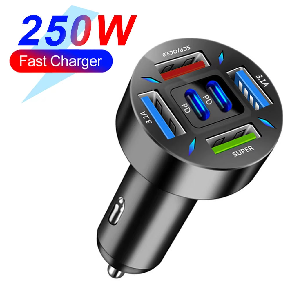 2-6 Ports Car Charger Fast Charging PD QC3.0 USB C Car Phone Charger Type C Adapter in Car for Iphone Samsung Huawei Xiaomi
