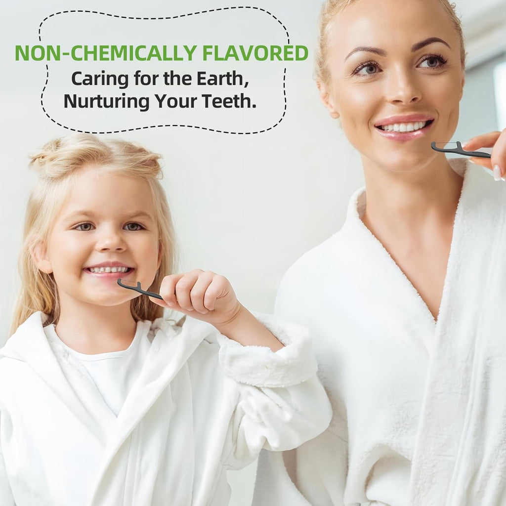 Natural Dental Floss Picks High Toughness Charcoal Toothpicks Sticks-Vegan,Eco-Friendly Sustainable Flossers for Teeth Cleaning (200 Count)