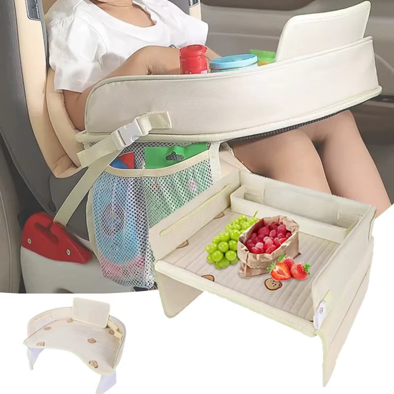 Car Seat Tray for Kids Foldable Multiple Pockets Waterproof Car Table Portable Large Capacity Table for Dining Drawing Car