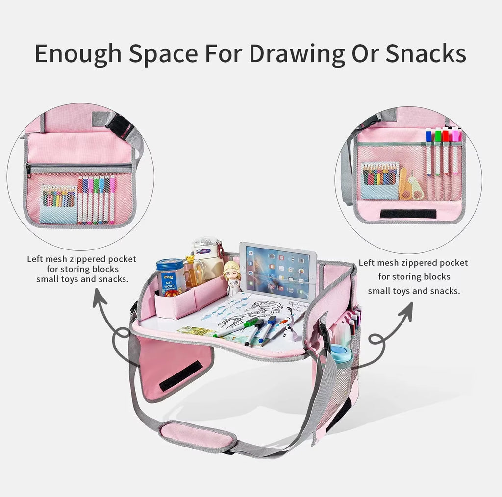 Car Seat Travel Tray Safety Seat Play Table Organizer Storage Snacks Toys Cup Holder Waterproof Kids Stroller Storage Tray