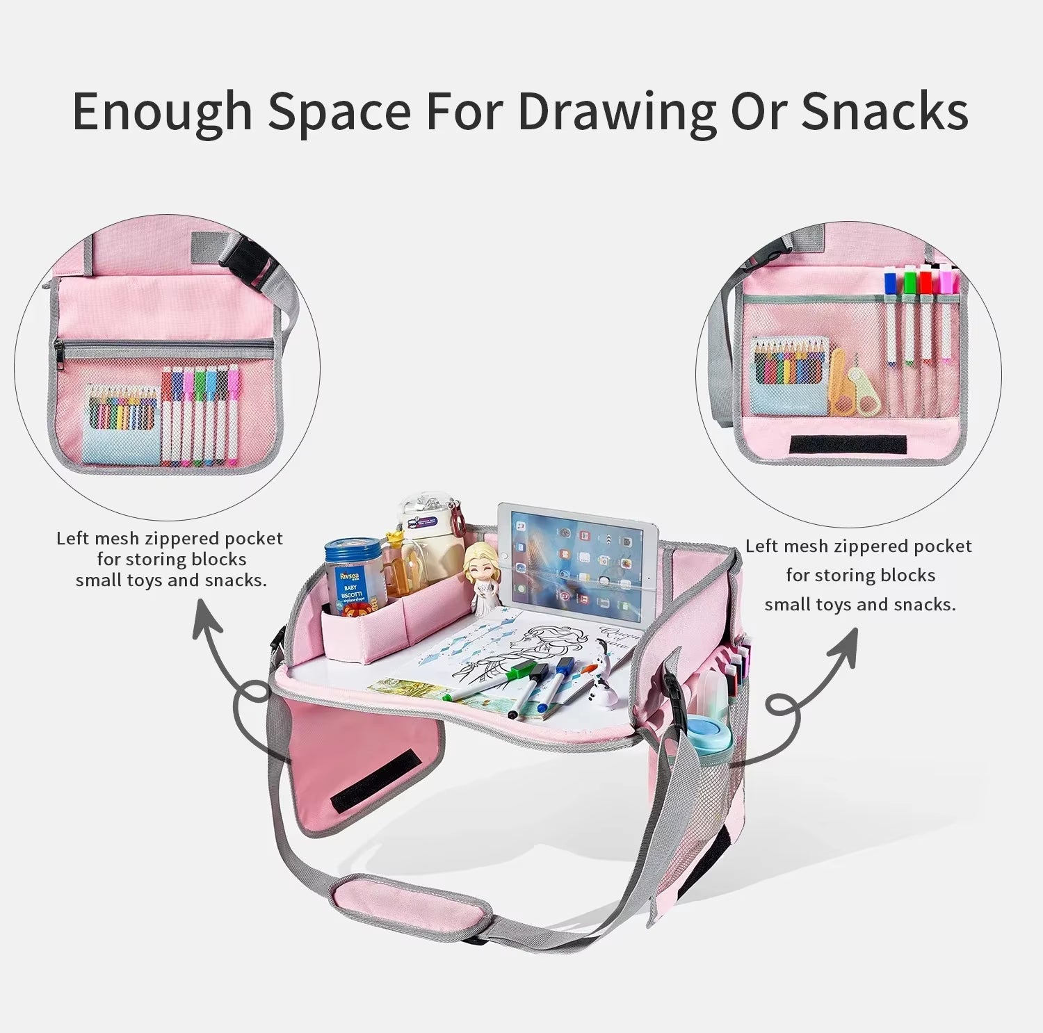 Car Seat Travel Tray Safety Seat Play Table Organizer Storage Snacks Toys Cup Holder Waterproof Kids Stroller Storage Tray