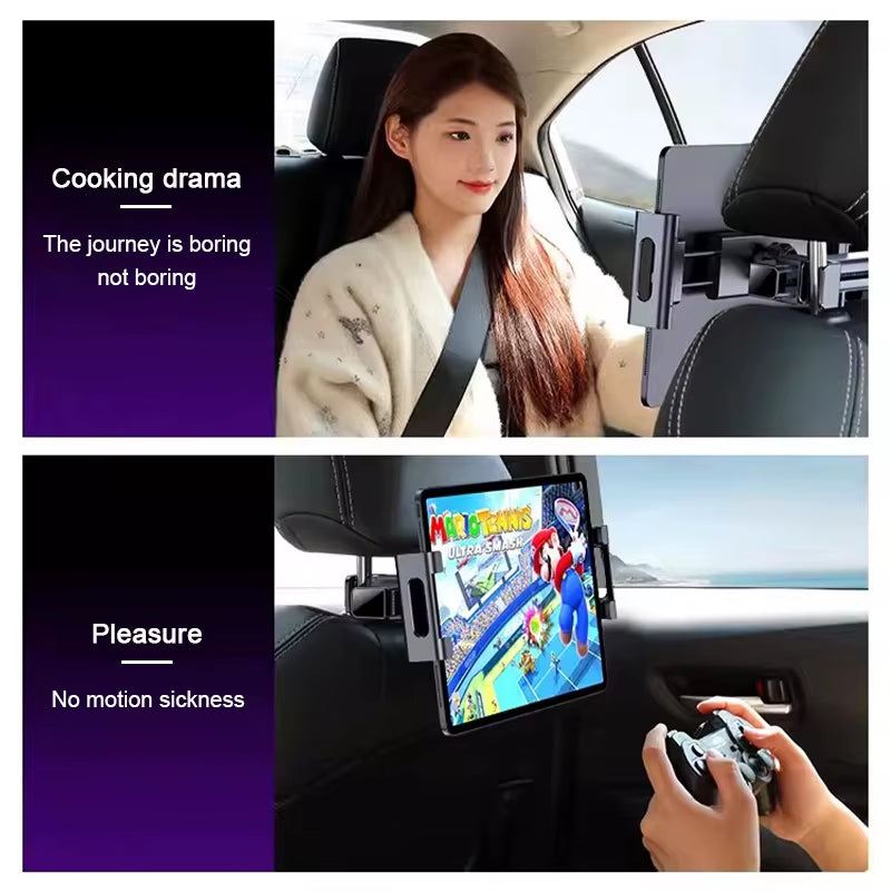 Car Headrest Tablet Holder 360 Degree Adjustable Stretchable Phone Holder Backseat Tablet Mount Universal 4-12.9 Inch