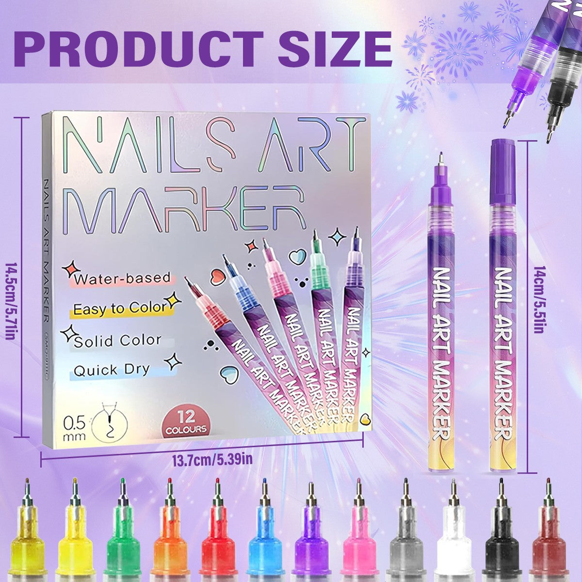 12 Colors Nail Art Pens Set, Nail Art Marker, Nail Doodle Pens, 0.5 MM Nail