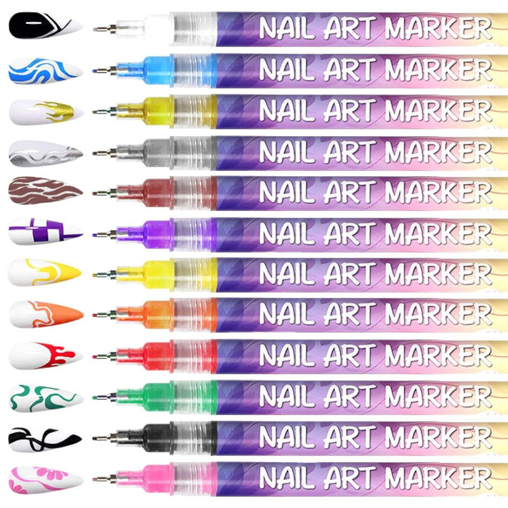 12 Colors Nail Art Pens Set,Nail Art Markers,3D Nail Polish Graffiti Dotting Pen