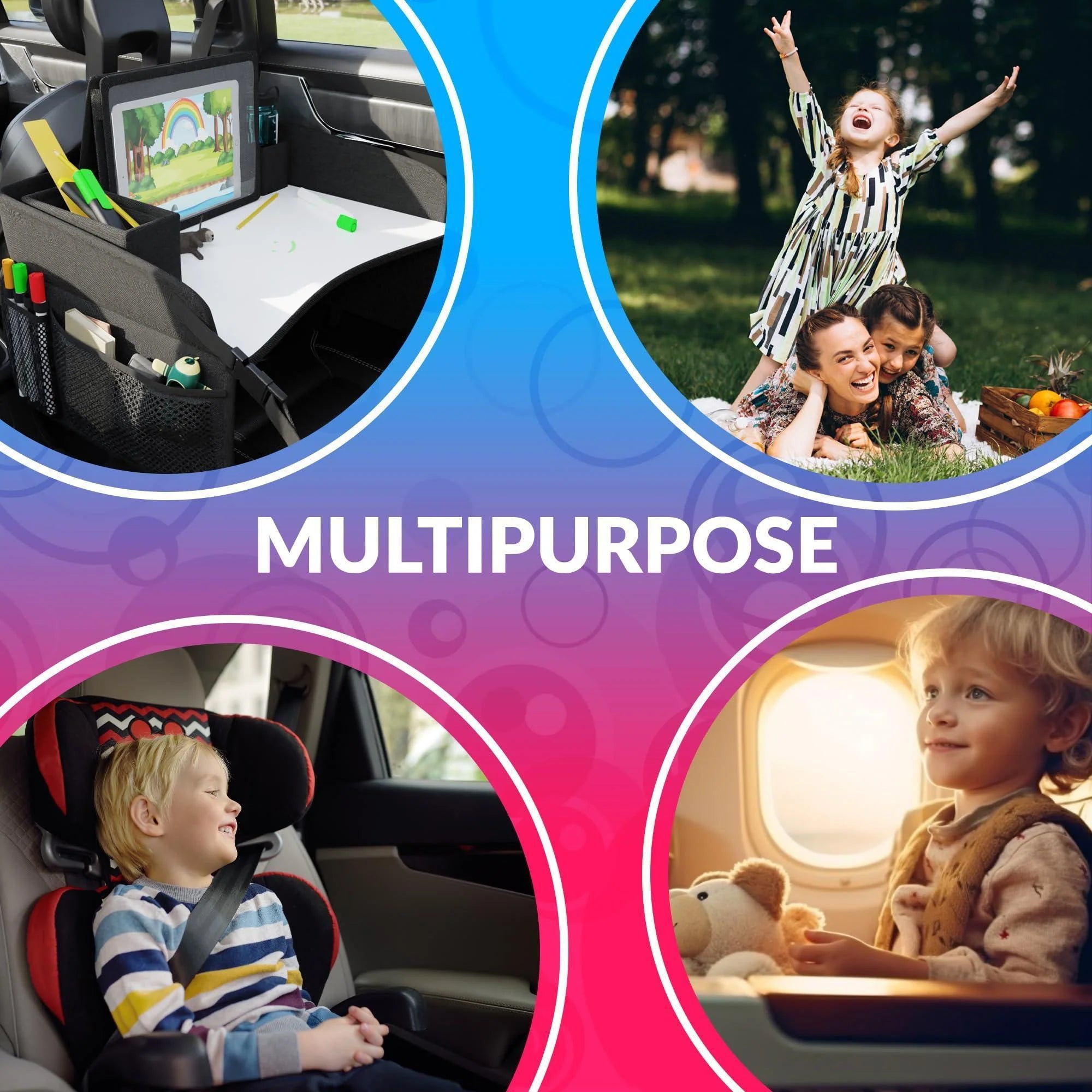 Kids Travel Tray for Kids Car Seat Toddler Car Seat Tray Table with 6 Compartments and Tablet Stand Foldable Toddler Table for Travel Folding Portable Desk Compact Road Trip Essentials