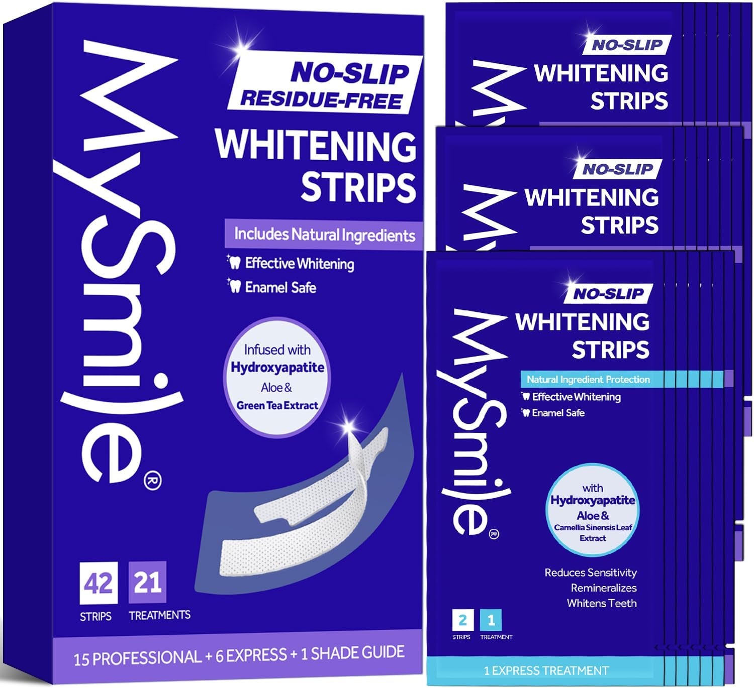 Teeth Whitening Strips, Hydroxyapatite-Infuse White Strips, Non-Sensitive Teeth Whitening with Soothing Natural Ingredients, Enamel-Safe, Residue-Free, Non-Slip, 21 Treatments Kit
