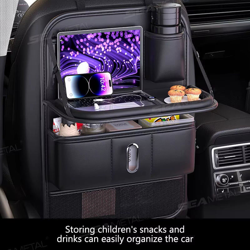 Car Seat Back Organizer with Foldable Tray Multi-Pocket Car Backseat Storage Bag Wear-Resistant Anti-Kick Pad for Kids