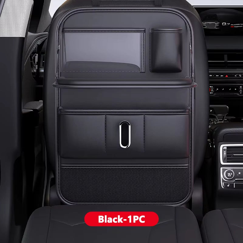 Car Seat Back Organizer with Foldable Tray Multi-Pocket Car Backseat Storage Bag Wear-Resistant Anti-Kick Pad for Kids