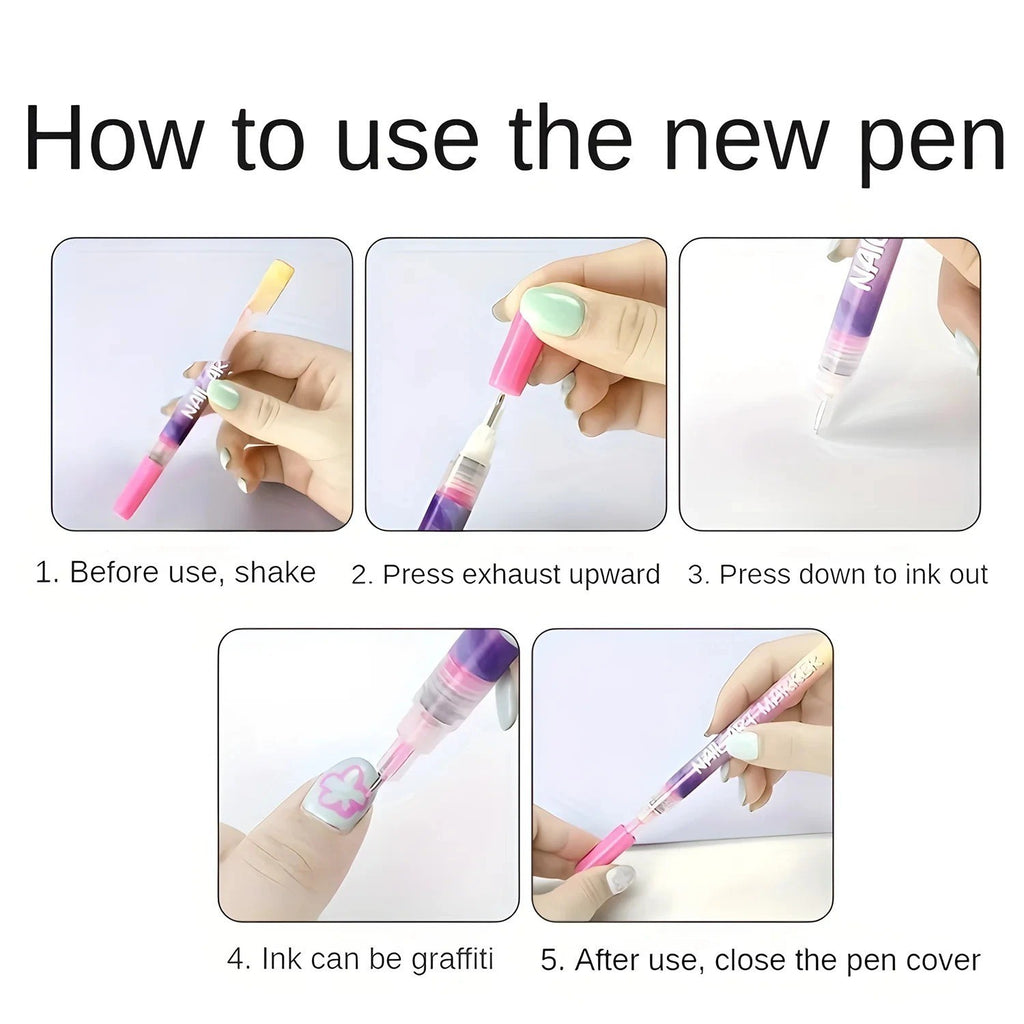 12 Colors Nail Art Pens Set,Nail Art Markers,3D Nail Polish Graffiti Dotting Pen