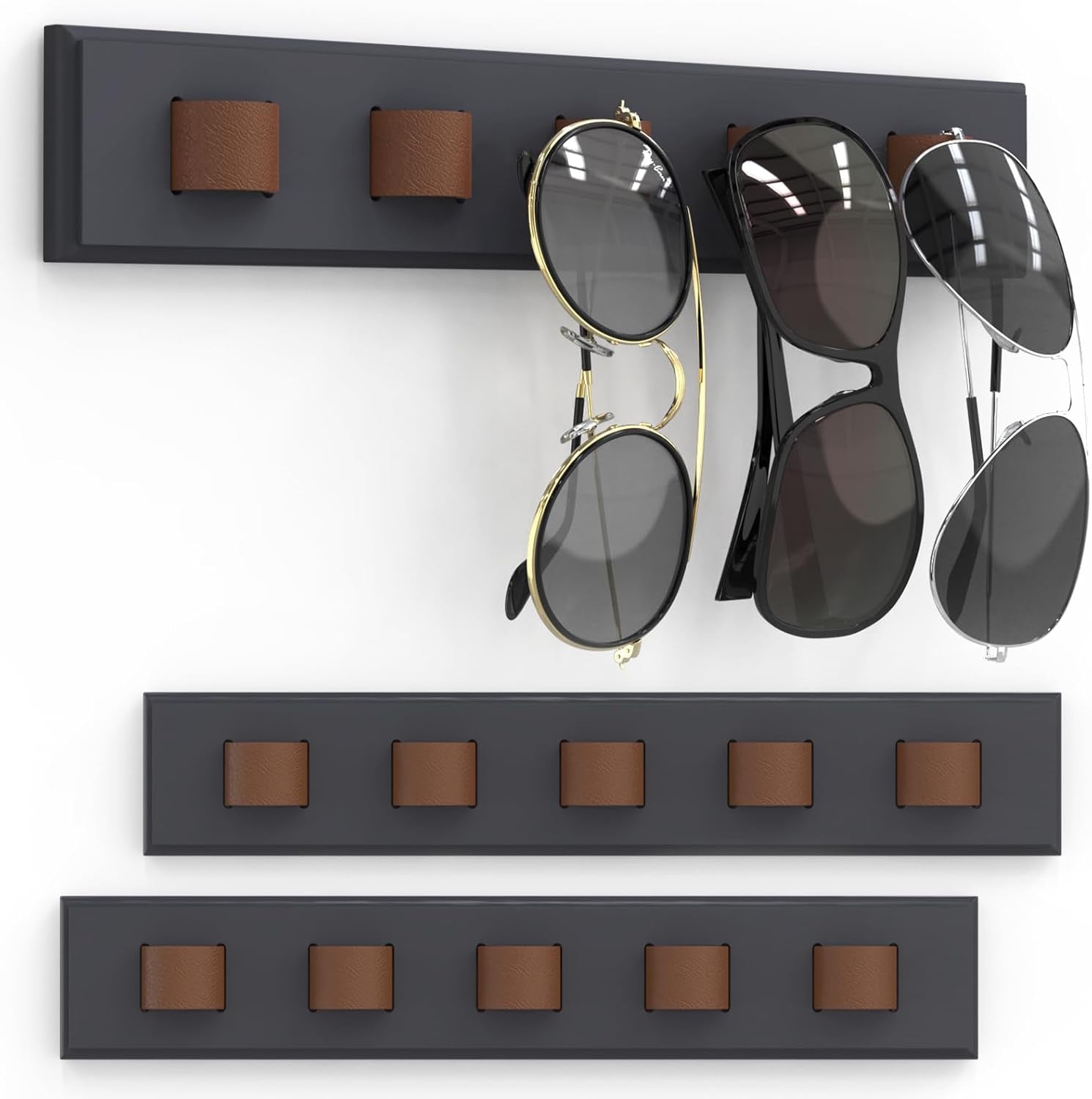 3 Pack Sunglass Organizer, Wall Mounted Sunglasses Organizer, Wooden Glasses Hol
