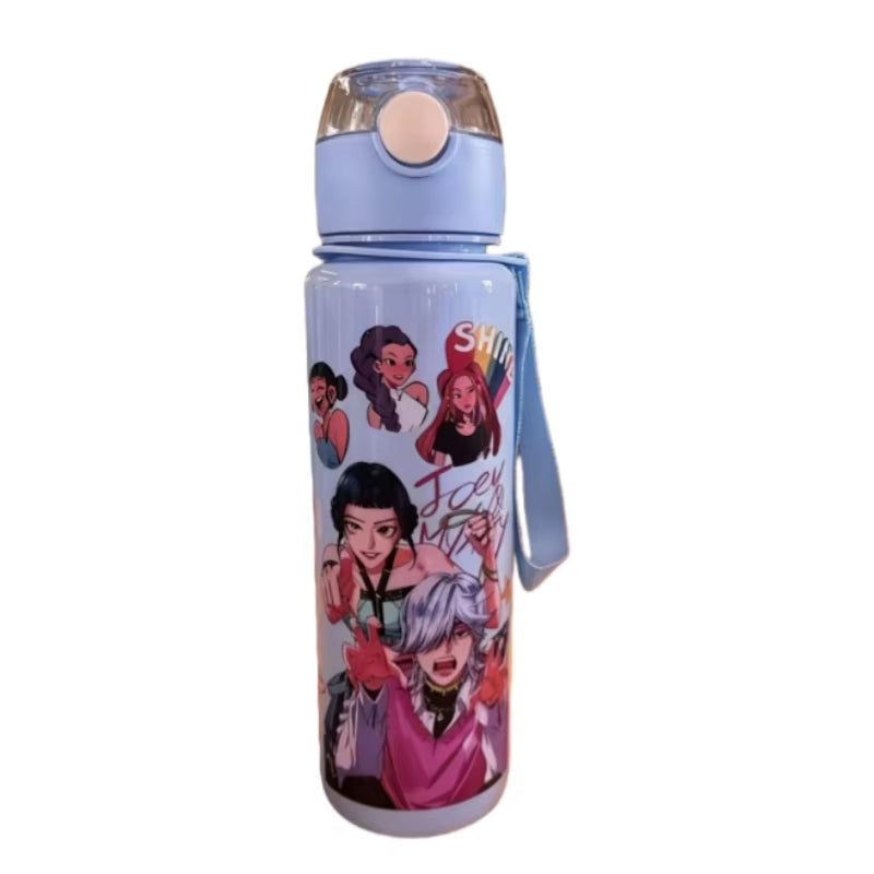 K Pop Demon Hunters Kawaii Cartoon Figure Water Bottle – Girls’ Summer Sports Large Capacity Plastic Bottle | Portable for Hikin
