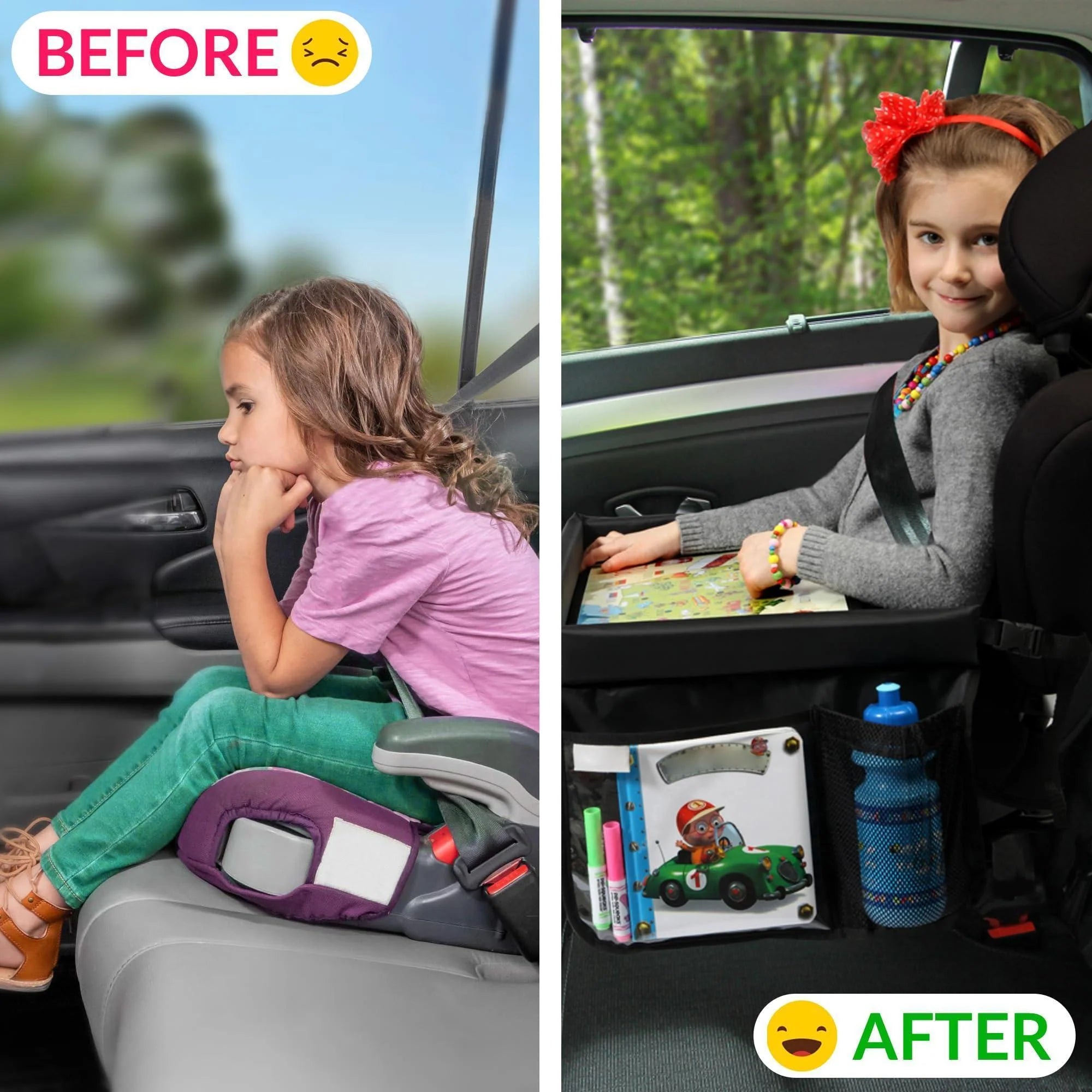 Kids Travel Tray for Kids Car Seat Toddler Car Seat Tray Table with 6 Compartments and Tablet Stand Foldable Toddler Table for Travel Folding Portable Desk Compact Road Trip Essentials