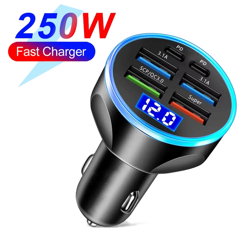 2-6 Ports Car Charger Fast Charging PD QC3.0 USB C Car Phone Charger Type C Adapter in Car for Iphone Samsung Huawei Xiaomi