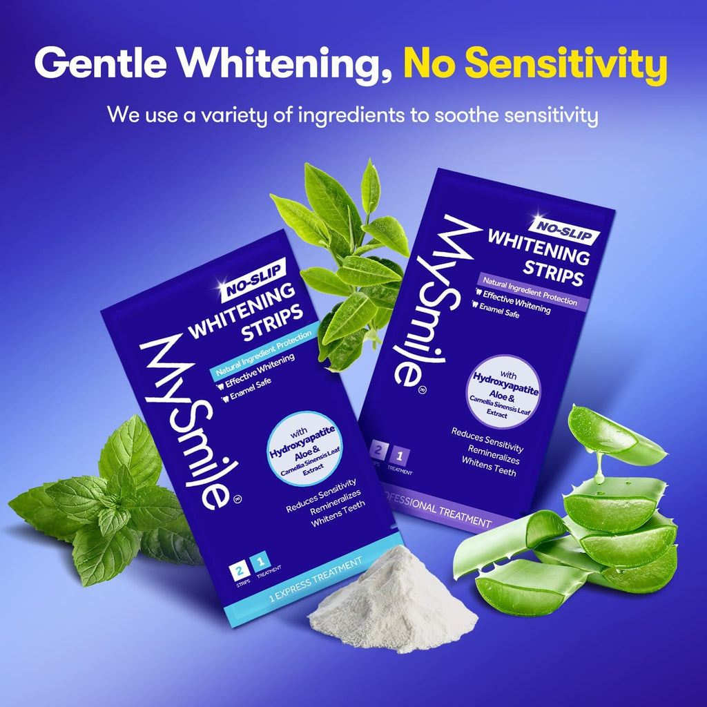 Teeth Whitening Strips, Hydroxyapatite-Infuse White Strips, Non-Sensitive Teeth Whitening with Soothing Natural Ingredients, Enamel-Safe, Residue-Free, Non-Slip, 21 Treatments Kit