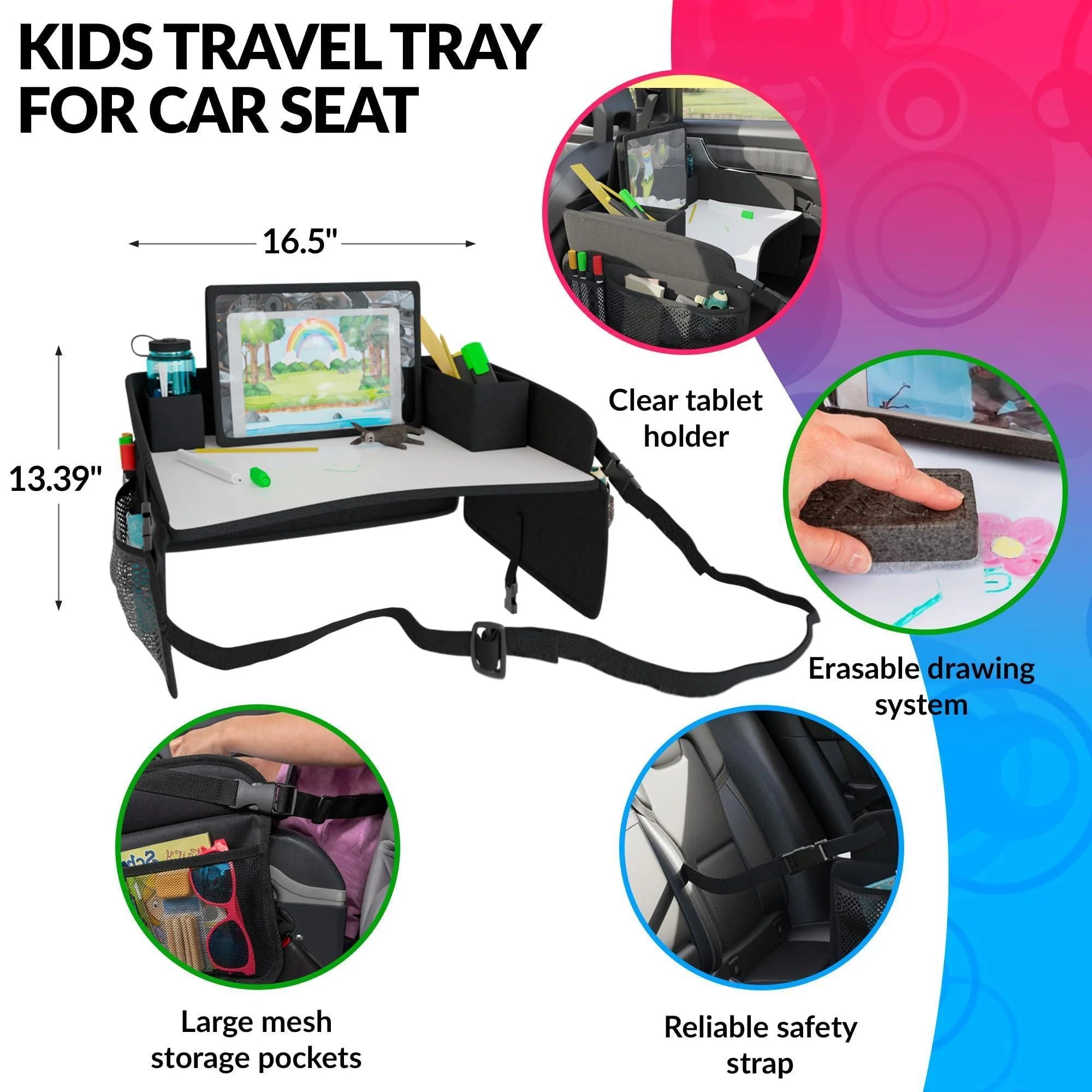 Kids Travel Tray for Kids Car Seat Toddler Car Seat Tray Table with 6 Compartments and Tablet Stand Foldable Toddler Table for Travel Folding Portable Desk Compact Road Trip Essentials
