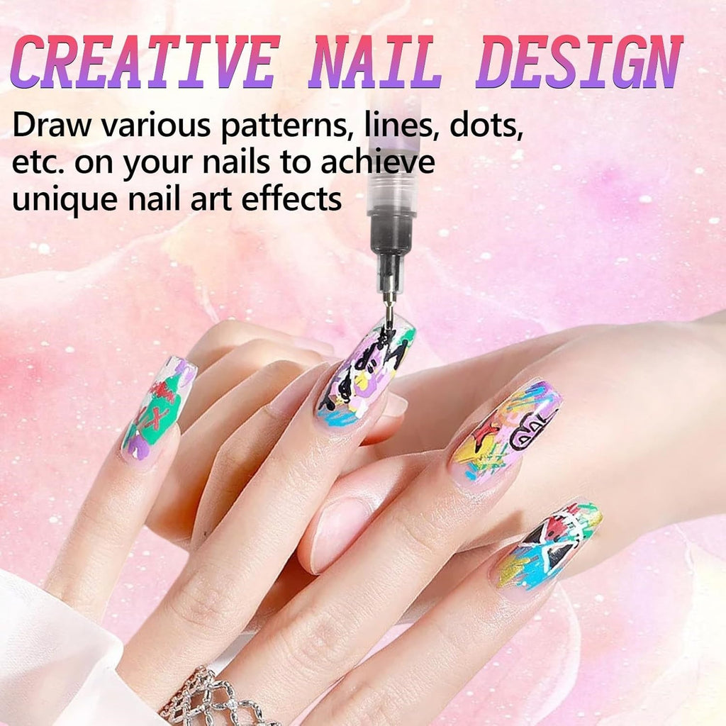 12 Colors Nail Art Pens Set,Nail Art Markers,3D Nail Polish Graffiti Dotting Pen
