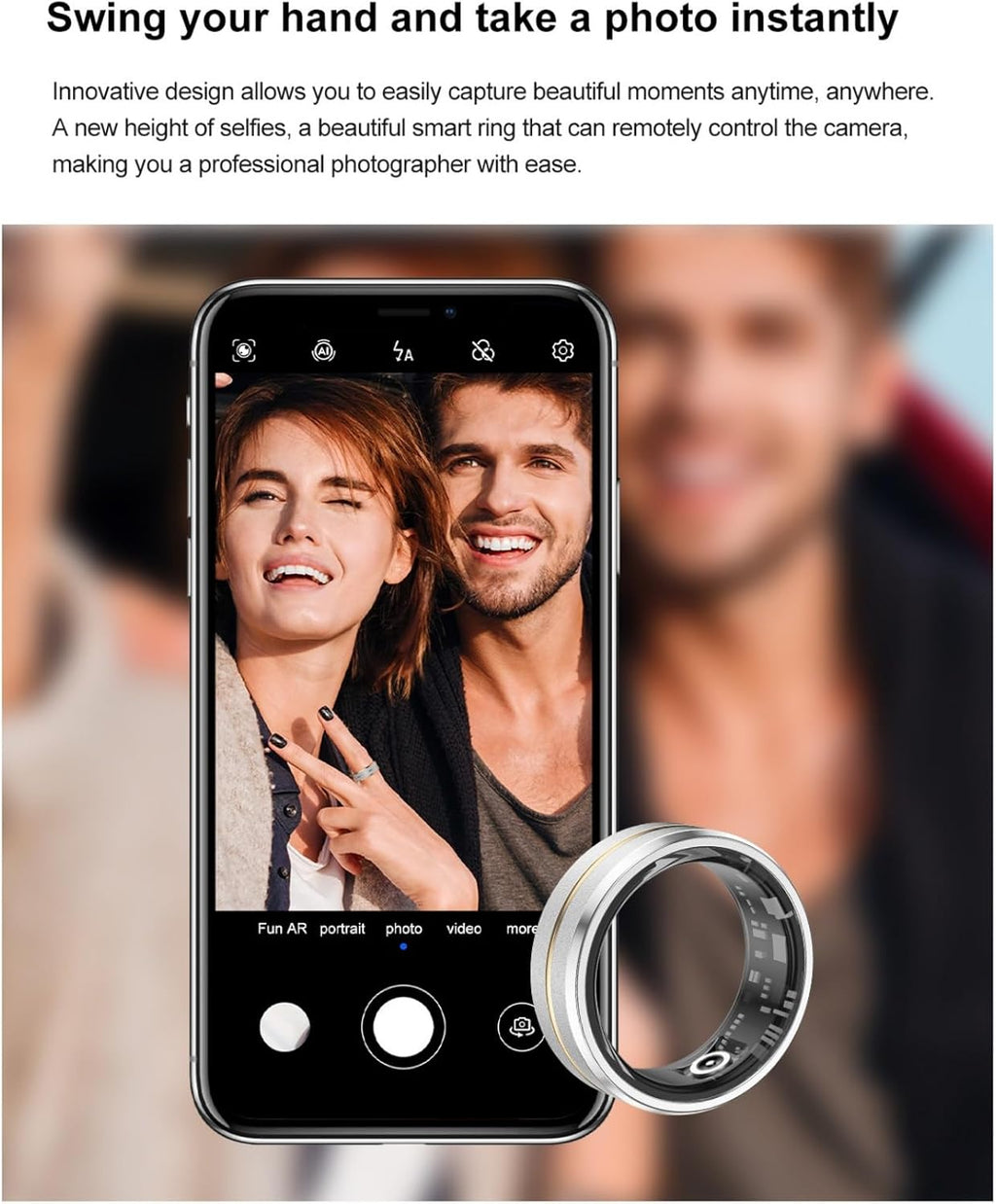 Smart Fitness Tracker for Men and Women, Heart Rate & Blood Oxygen Monitor & Sleep Monitoring, Remote Selfie Control, Waterproof Wearable Smart Ring (8)