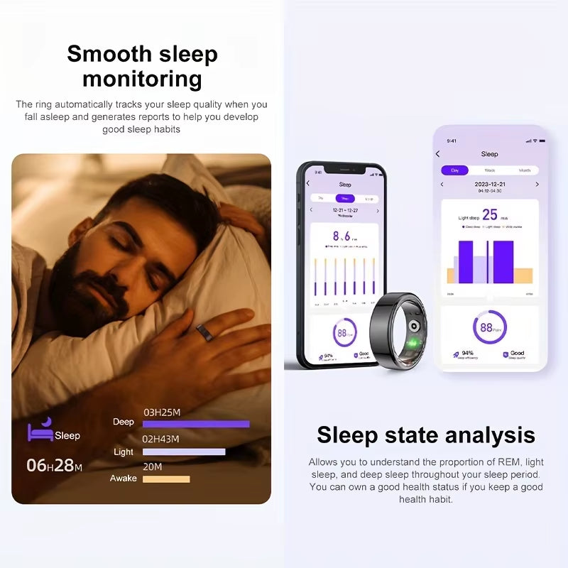 Smart Fitness Ring - Stainless Steel Novelty Ring for Men and Women with Wireless Function, Step Counting, and Sports Mode