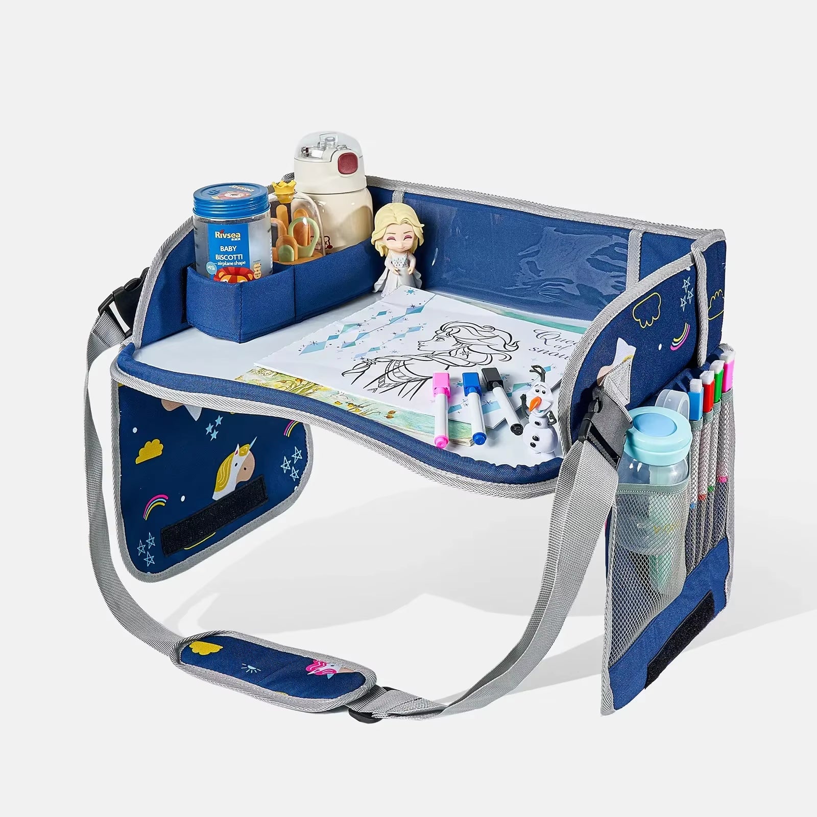 Car Seat Travel Tray Safety Seat Play Table Organizer Storage Snacks Toys Cup Holder Waterproof Kids Stroller Storage Tray