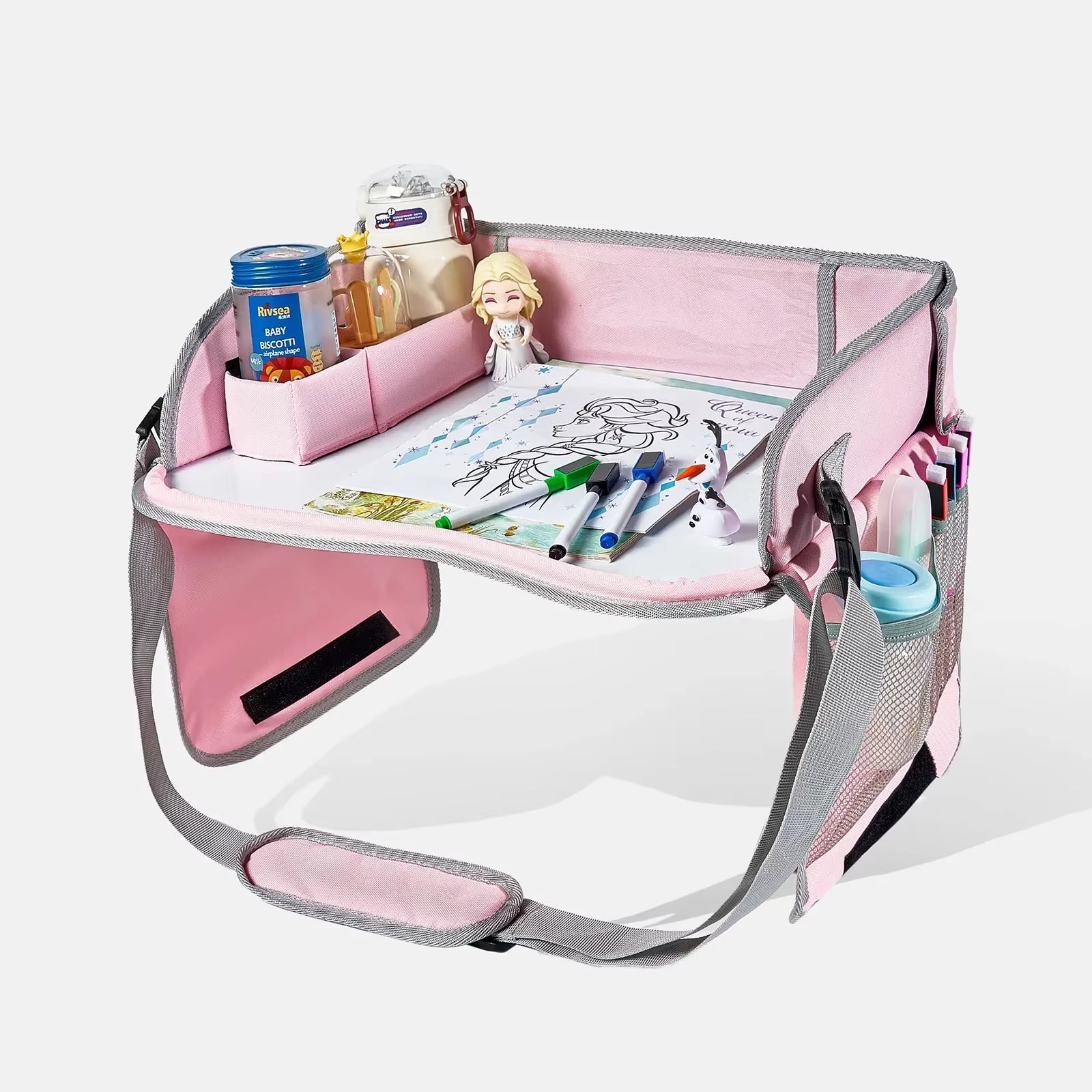 Car Seat Travel Tray Safety Seat Play Table Organizer Storage Snacks Toys Cup Holder Waterproof Kids Stroller Storage Tray