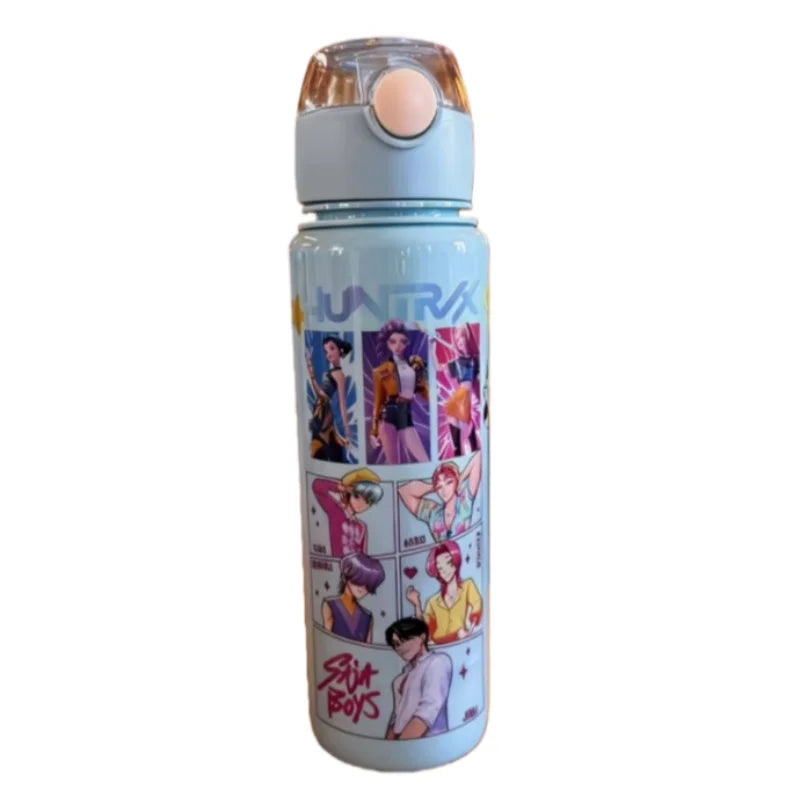 K Pop Demon Hunters Kawaii Cartoon Figure Water Bottle – Girls’ Summer Sports Large Capacity Plastic Bottle | Portable for Hikin