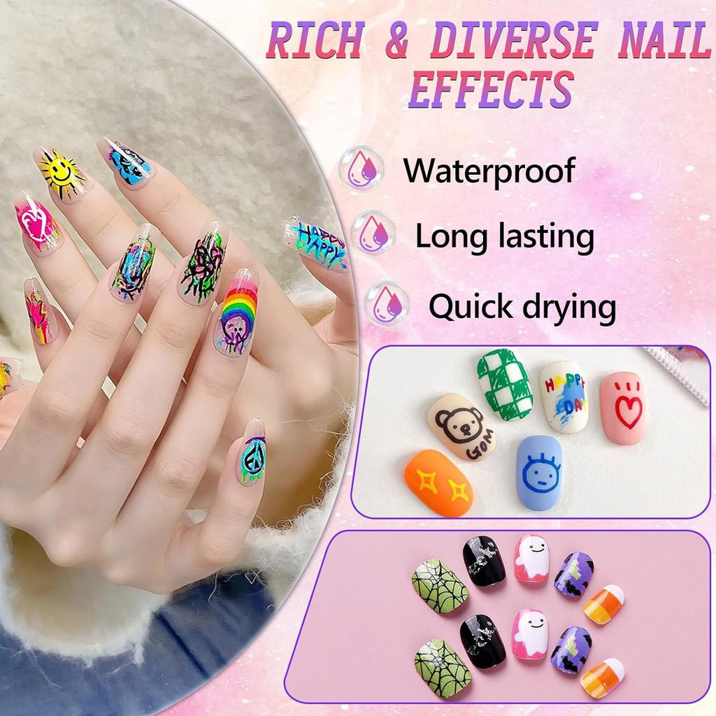 12 Colors Nail Art Pens Set,Nail Art Markers,3D Nail Polish Graffiti Dotting Pen