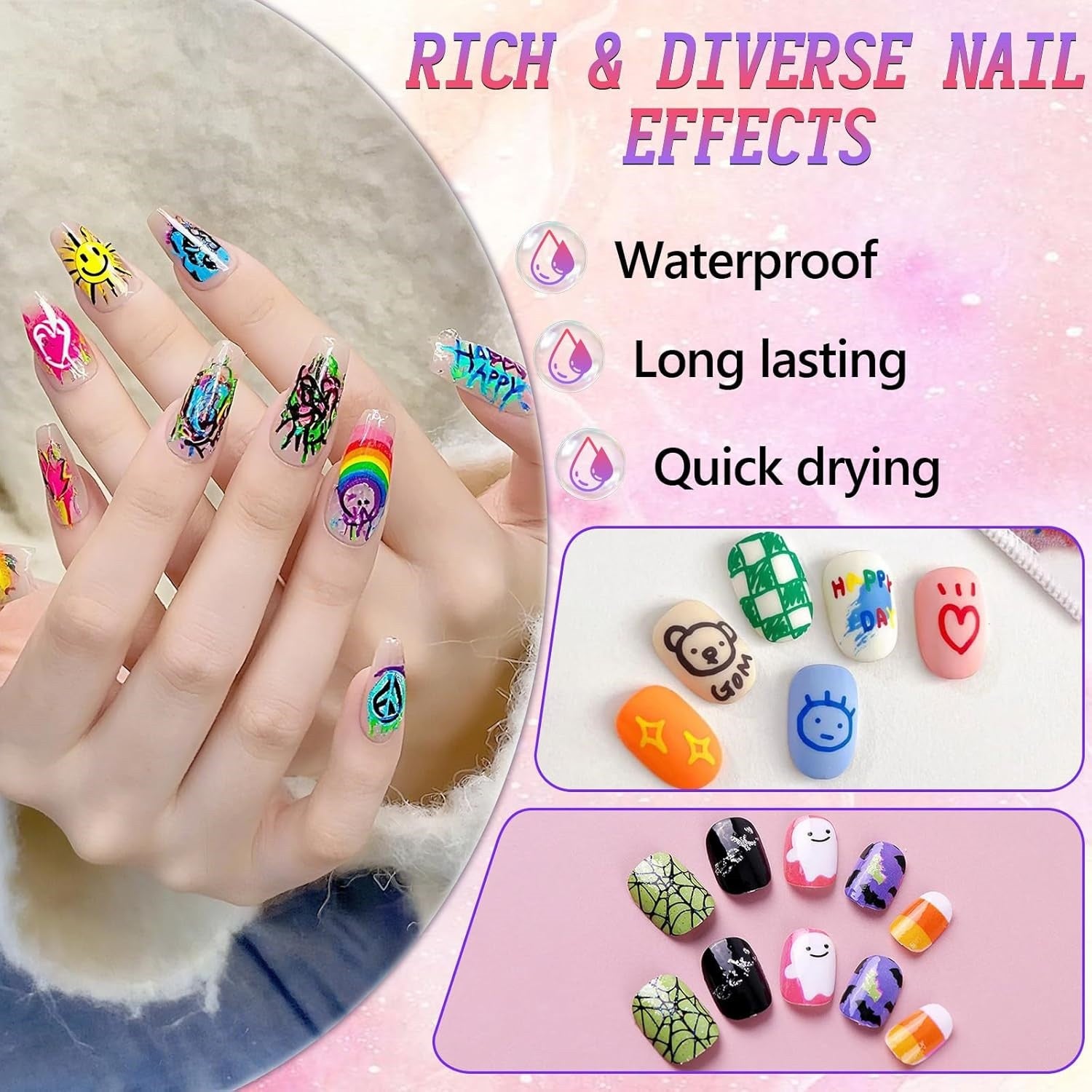12 Colors Nail Art Pens Set,Nail Art Markers,3D Nail Polish Graffiti Dotting Pen