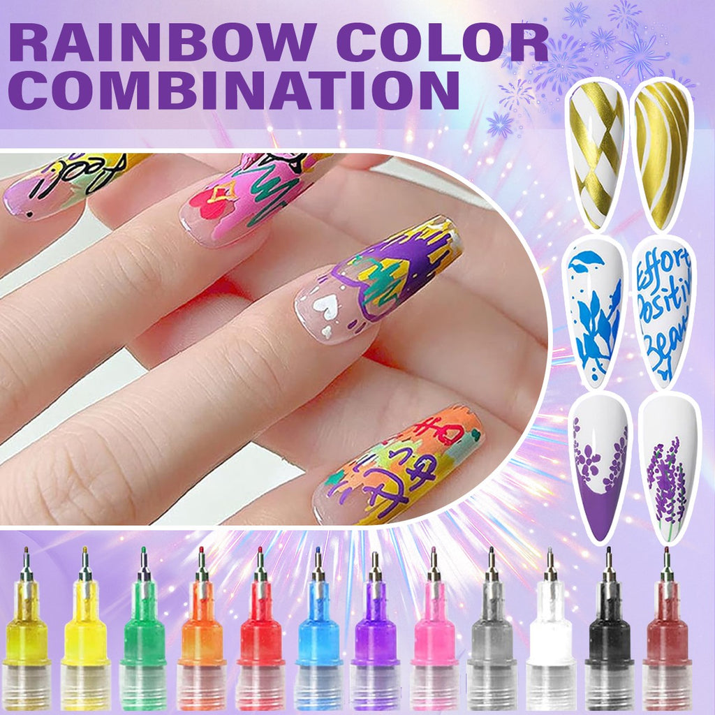 12 Colors Nail Art Pens Set, Nail Art Marker, Nail Doodle Pens, 0.5 MM Nail