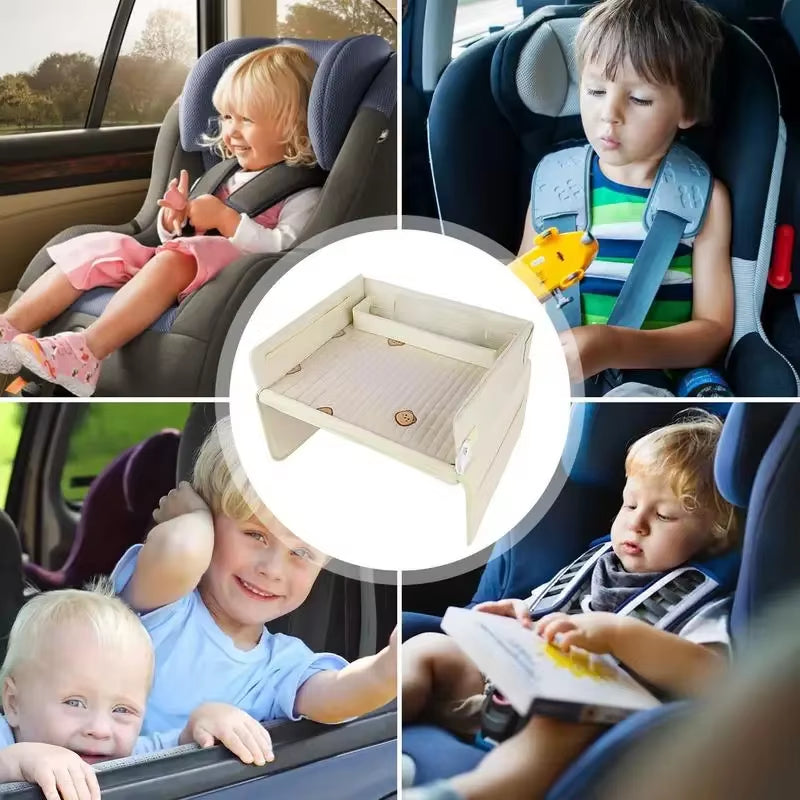 Car Seat Tray for Kids Foldable Multiple Pockets Waterproof Car Table Portable Large Capacity Table for Dining Drawing Car