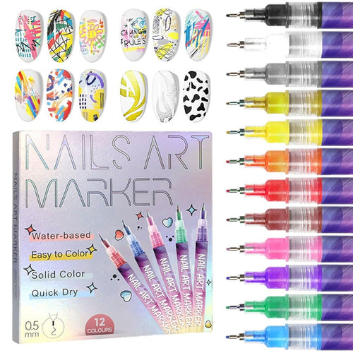 12 Colors Nail Art Pens Set,Nail Art Markers,3D Nail Polish Graffiti Dotting Pen