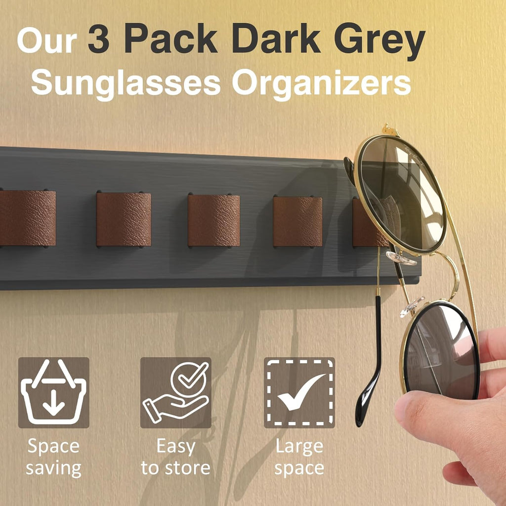 3 Pack Sunglass Organizer, Wall Mounted Sunglasses Organizer, Wooden Glasses Hol