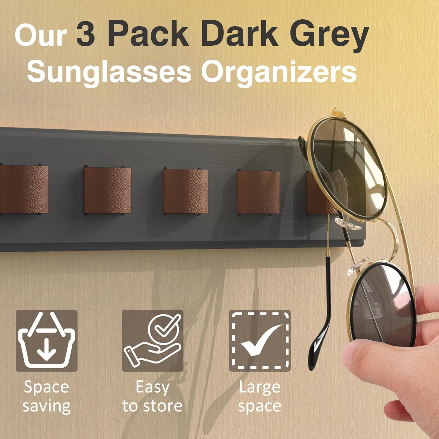 3 Pack Sunglass Organizer, Wall Mounted Sunglasses Organizer, Wooden Glasses Hol