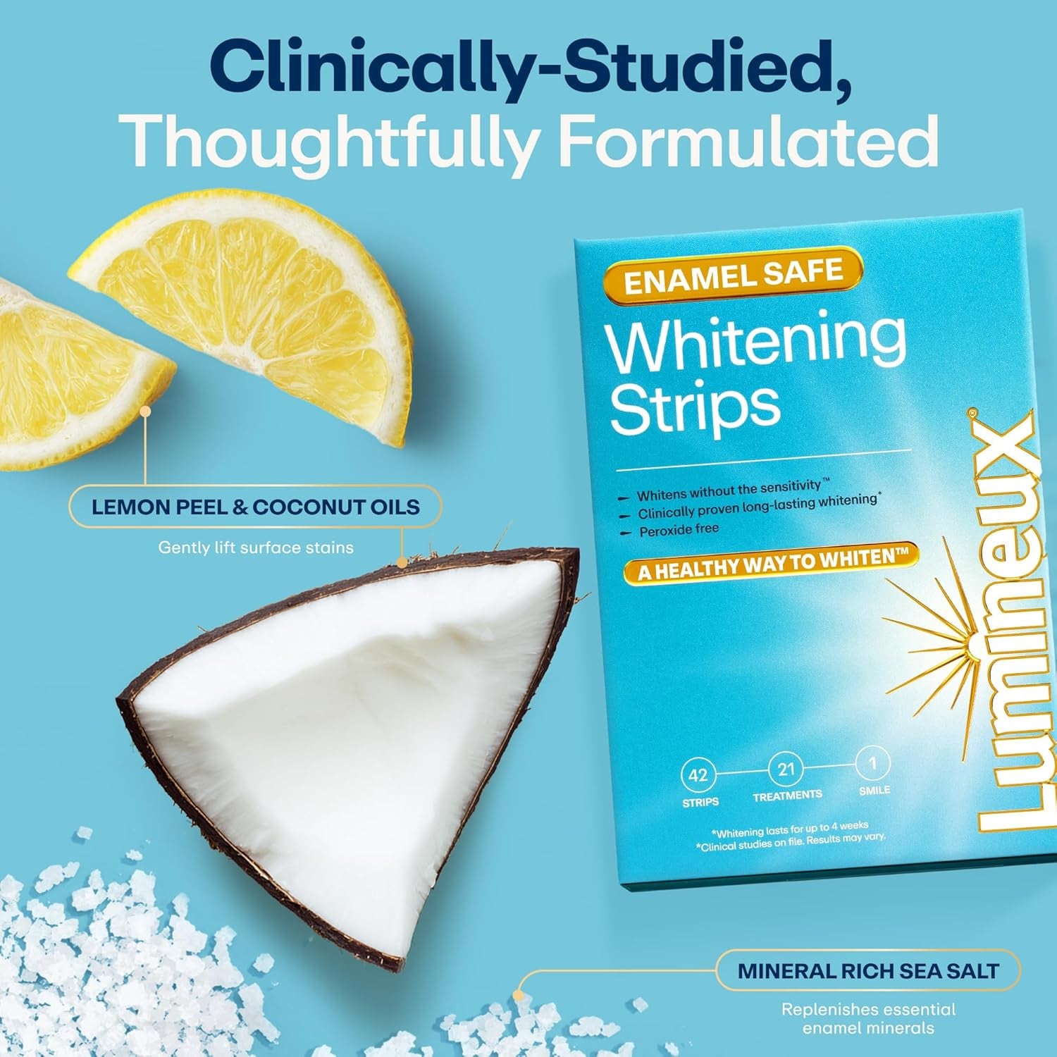 Teeth Whitening Strips - 21 Treatments (3 Months) - Peroxide Free - Enamel Safe for Whiter Teeth - Whitening without the Sensitivity - Dentist Formulated - Sensitivity