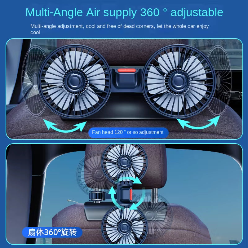 Car Fan 3-Speed Car Seat Back Cooling Fan USB Charge Dual Head Fan 360 Degree Rotation Neck Cooler for Summer Car Accessories