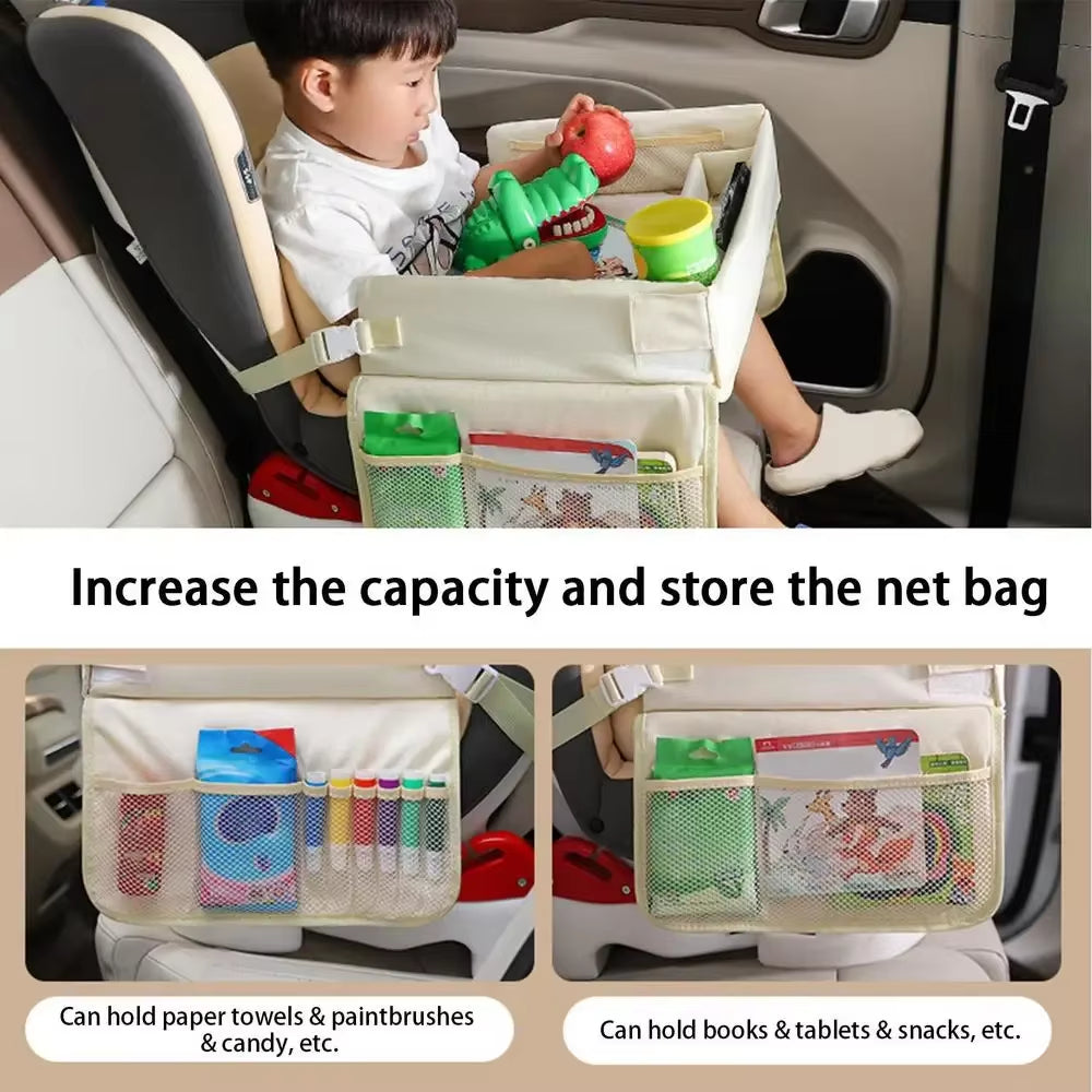 Car Seat Tray for Kids Foldable Multiple Pockets Waterproof Car Table Portable Large Capacity Table for Dining Drawing Car
