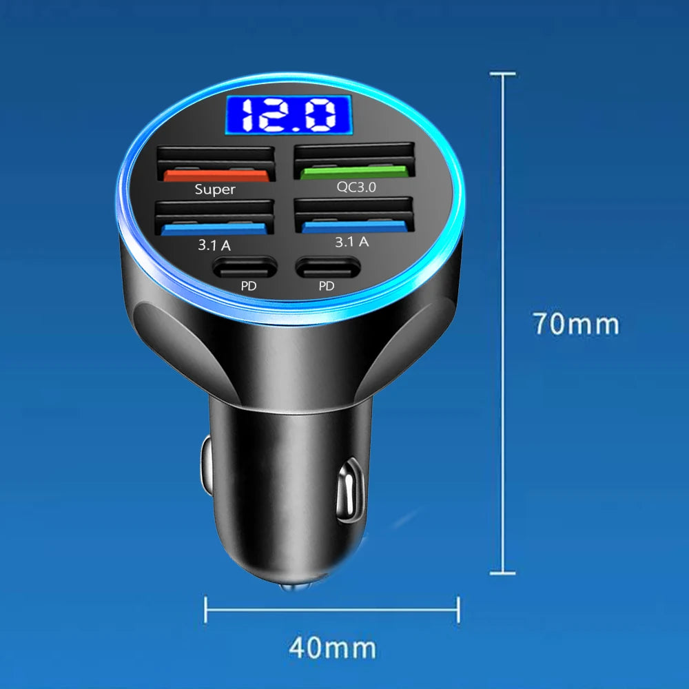 2-6 Ports Car Charger Fast Charging PD QC3.0 USB C Car Phone Charger Type C Adapter in Car for Iphone Samsung Huawei Xiaomi