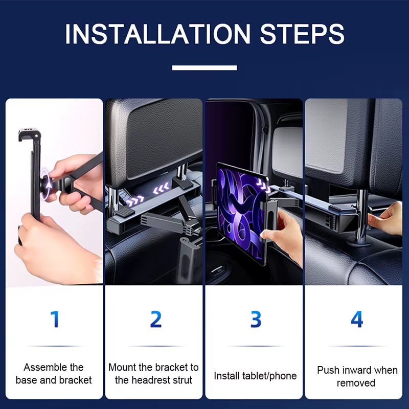 Car Headrest Tablet Holder 360 Degree Adjustable Stretchable Phone Holder Backseat Tablet Mount Universal 4-12.9 Inch