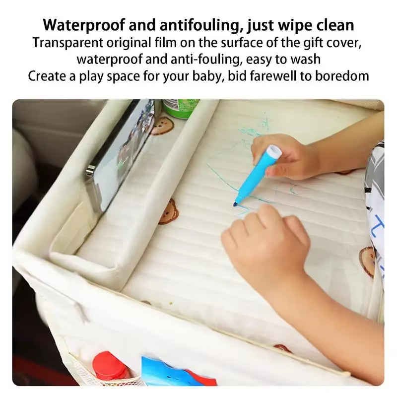Car Seat Tray for Kids Foldable Multiple Pockets Waterproof Car Table Portable Large Capacity Table for Dining Drawing Car