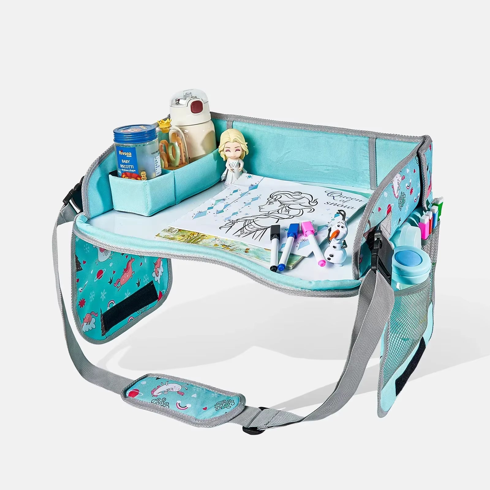 Car Seat Travel Tray Safety Seat Play Table Organizer Storage Snacks Toys Cup Holder Waterproof Kids Stroller Storage Tray